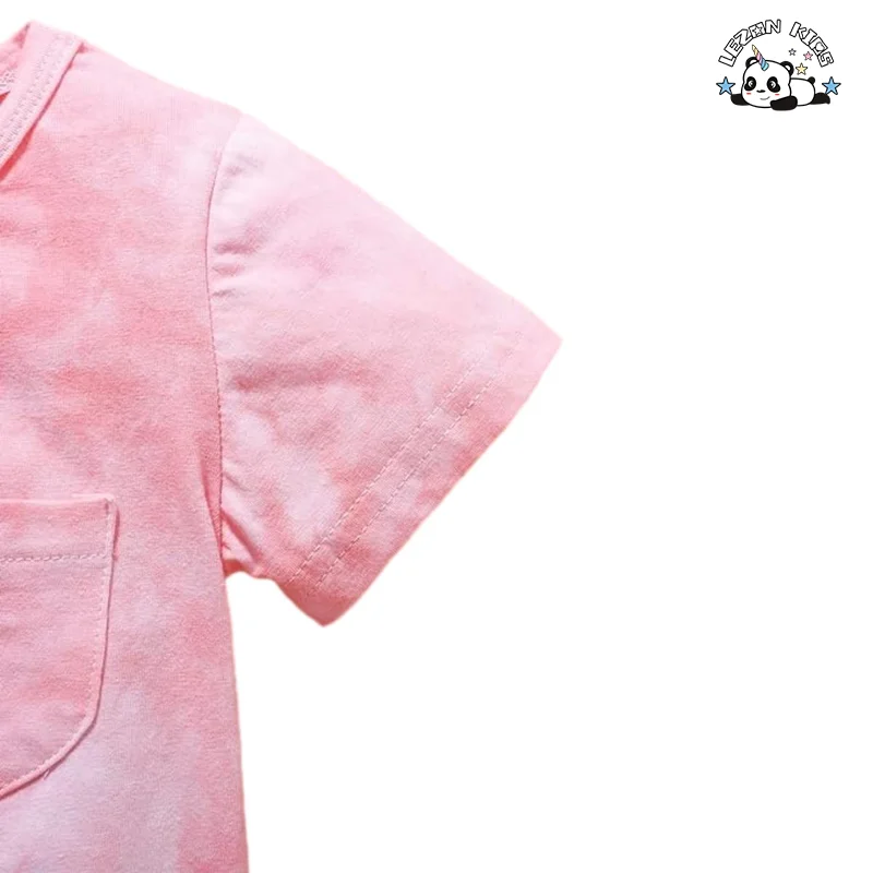 LEZONKIDS - OEM Customizable Colors Cotton Tie Dye T Shirts Shorts Set Girls Summer Sports Set for Kids